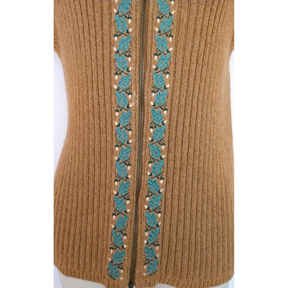 Woolrich Womens Embroidered Ribbed Sweater Vest Full Zip Brown Size Large - Picture 3 of 8